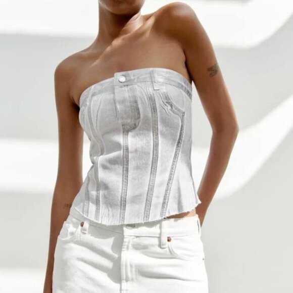 Zara Tops - NWT ZARA METALLIC STRAPLESS TOP silver